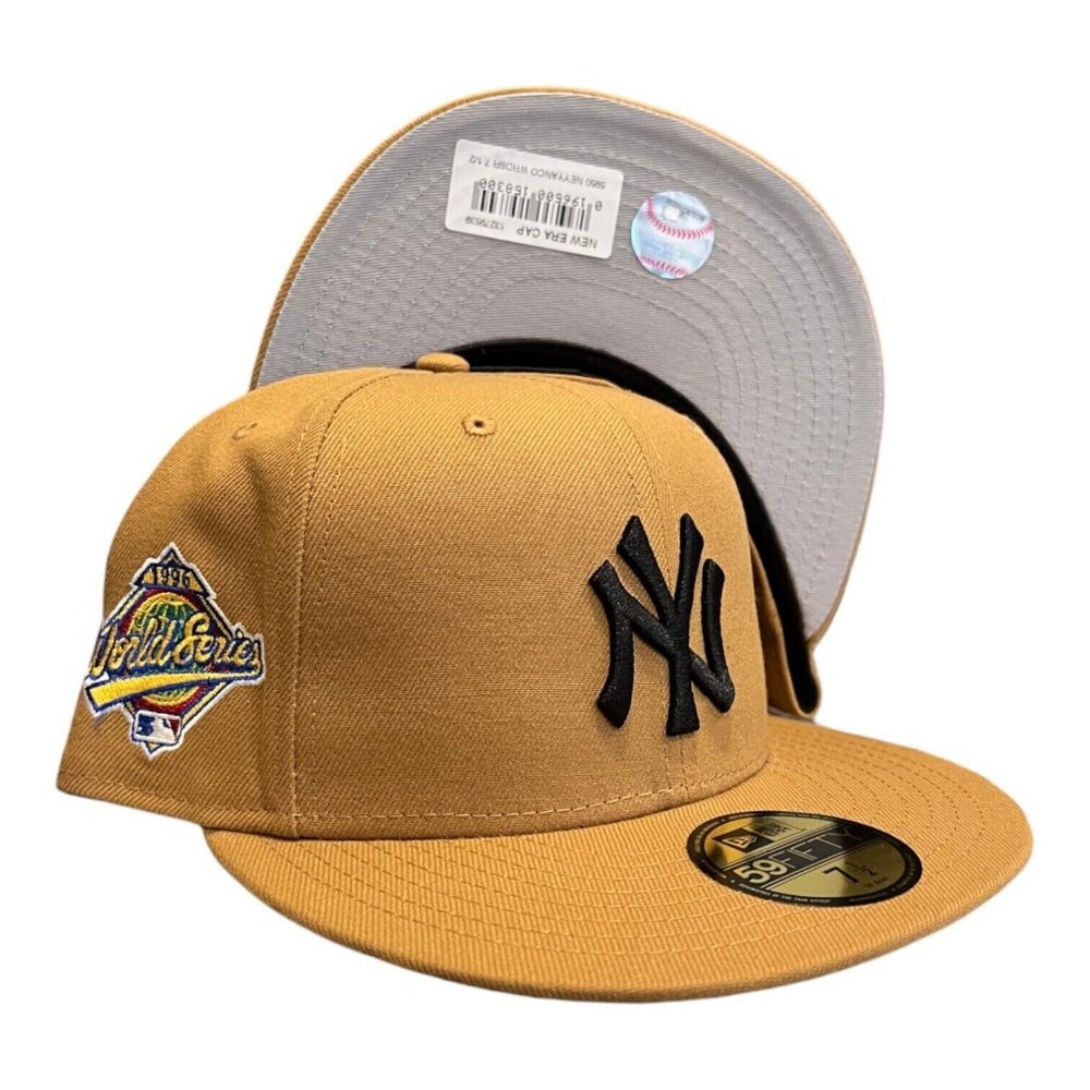 New Era New York Yankees 59FIFTY Fitted Hat Cap Wheat 1996 WS Side Patch